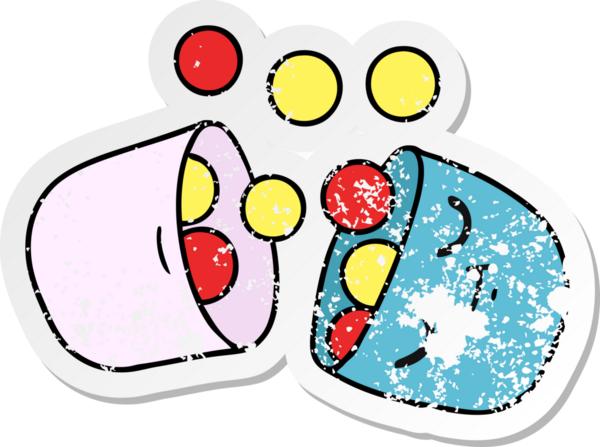 Bir insan tarafından çizilmiş gülümseyen bir hapın sıkıntılı çıkartması.