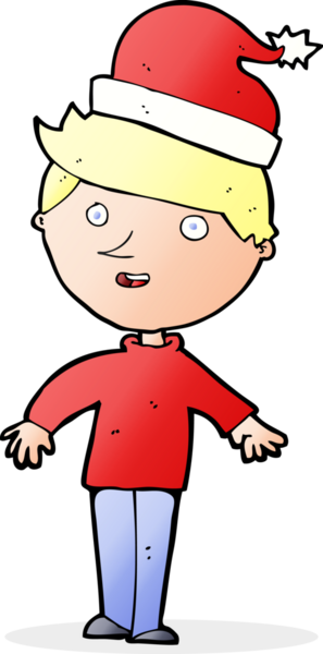 Noel Baba şapkalı çizgi film çocuğu bir insan tarafından çizilmiş.