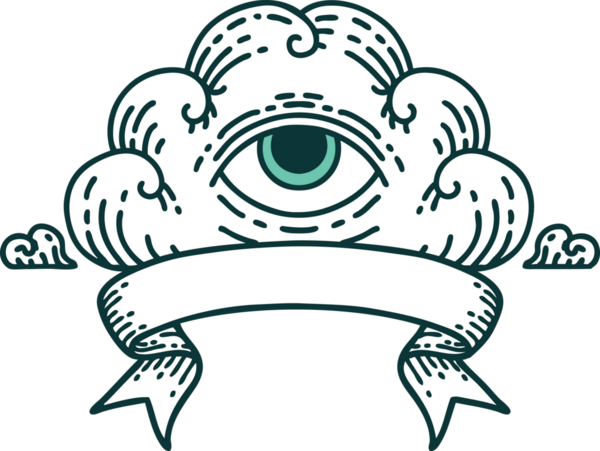 Geleneksel dövme. Her şeyi gören bir göz bulutu şeklinde. Bir insan tarafından çizilmiş.