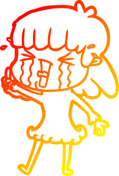 Bir insan tarafından çizilmiş göz yaşları içindeki çizgi film kadını çizimi.