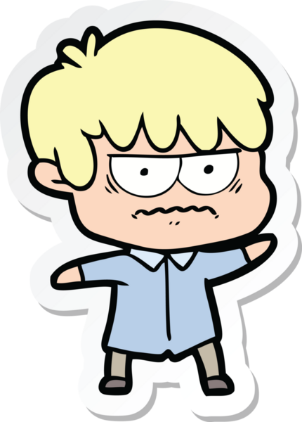 Bir insan tarafından çizilmiş kızgın bir çizgi film çocuğunun çıkartması.