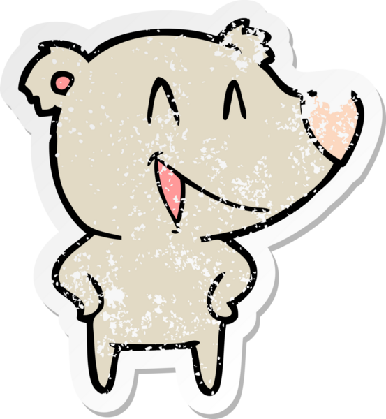 Bir insanın çizdiği gülen ayı karikatürünün sıkıntılı çıkartması.