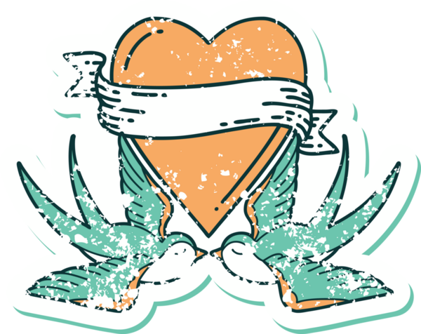 Kederli sembolik dövme stili kırlangıçlar ve bir insan tarafından çizilmiş sancaklı kalp.