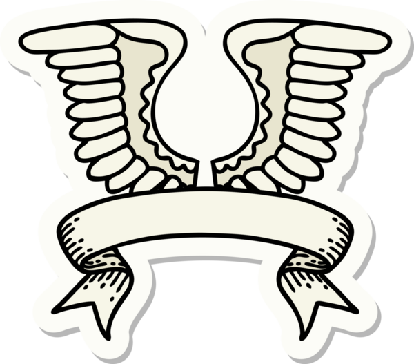 Bir insan tarafından çizilmiş bir kanadın pankartıyla dövme stili etiketi