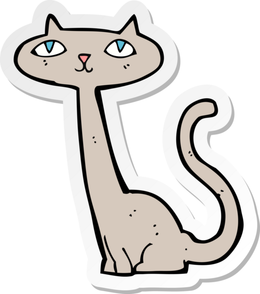 Bir insan tarafından çizilmiş çizgi film kedisinin çıkartması.