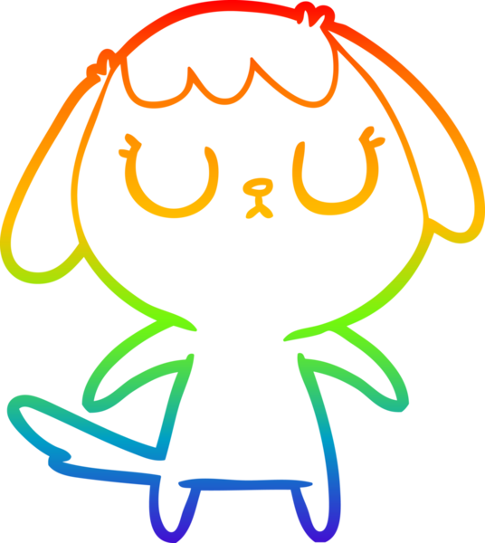 Gökkuşağı gradyan çizimi. Bir insan tarafından çizilmiş şirin bir köpek çizimi.