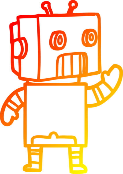 Bir insan tarafından çizilen çizgi film robotunun sıcak çizgi çizimi