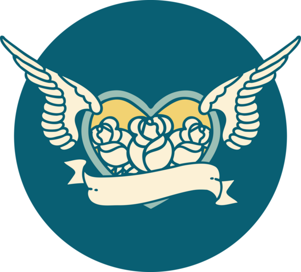 Bir insan tarafından çizilmiş çiçek ve bayrak ile uçan bir kalbin ikonik dövme görüntüsü