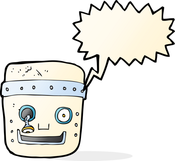 bir insan tarafından çizilmiş konuşma balonlu robot kafası.