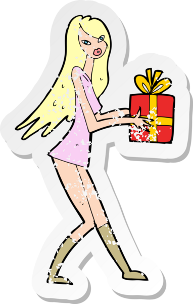 Bir insan tarafından çizilmiş eski moda kızına ait bir çıkartma.