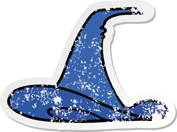 Bir insan tarafından çizilmiş bir cadı şapkasının çizilmiş karikatürü.