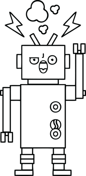 Bir insan tarafından çizilmiş bozuk bir robotun çizgi çizimi