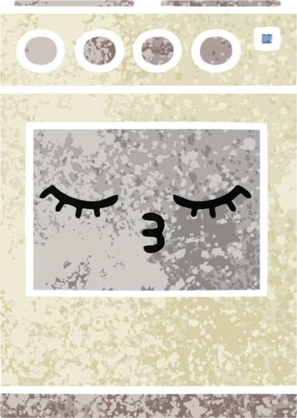 Bir insan tarafından çizilmiş mutfak fırınının retro çizim tarzı karikatürü.