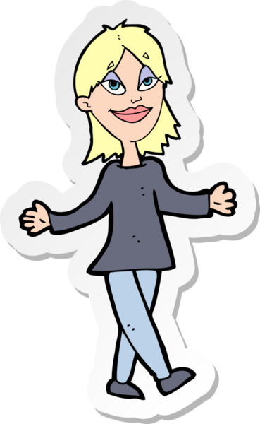 Bir insan tarafından çizilmiş tasasız bir karikatür kadının çıkartması.