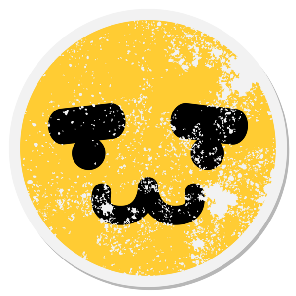 Kaşları olan sevimli bir hayvan. Bir insan tarafından çizilmiş dairesel bir etiket.