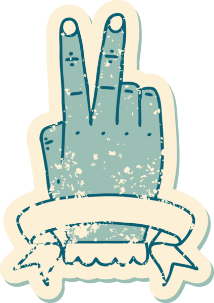 Retro Dövme Tarzı Zafer ve el hareketi Bir insan tarafından çizilmiş bayrak