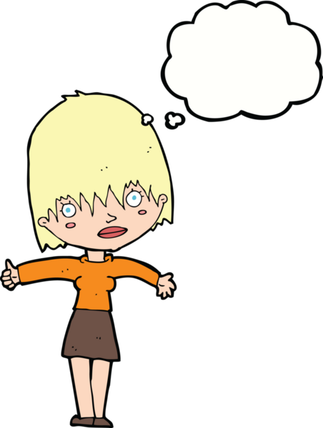 Bir insan tarafından çizilmiş düşünce baloncuğu olan meraklı bir kadın.