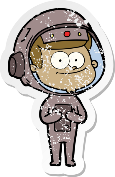 Bir insan tarafından çizilmiş mutlu bir astronot karikatürü.