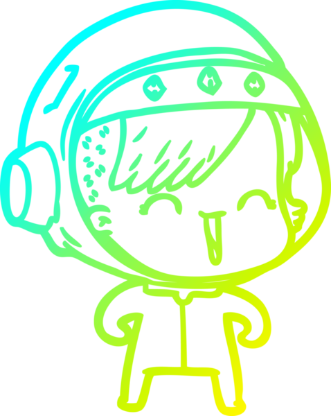 Bir insan tarafından çizilmiş mutlu bir uzay kızının soğuk çizgi çizimi.