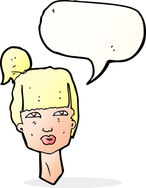 Bir insan tarafından çizilmiş konuşma balonlu bir kadın kafası.