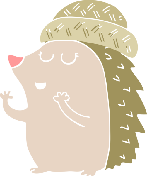 Bir insan tarafından çizilmiş düz renkli bir kirpi şapkası.