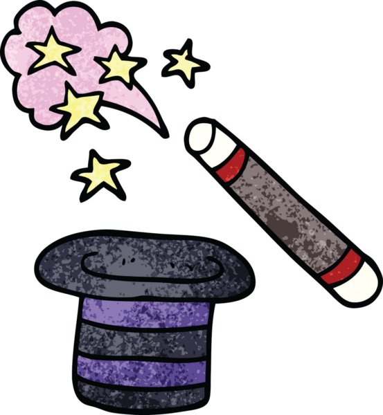 Karalama sihirbazları bir insan tarafından çizilmiş şapka ve değnek.