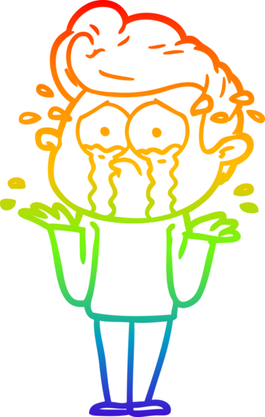 Bir insan tarafından çizilmiş ağlayan bir adamın çizdiği gökkuşağı gradyan çizgisi.