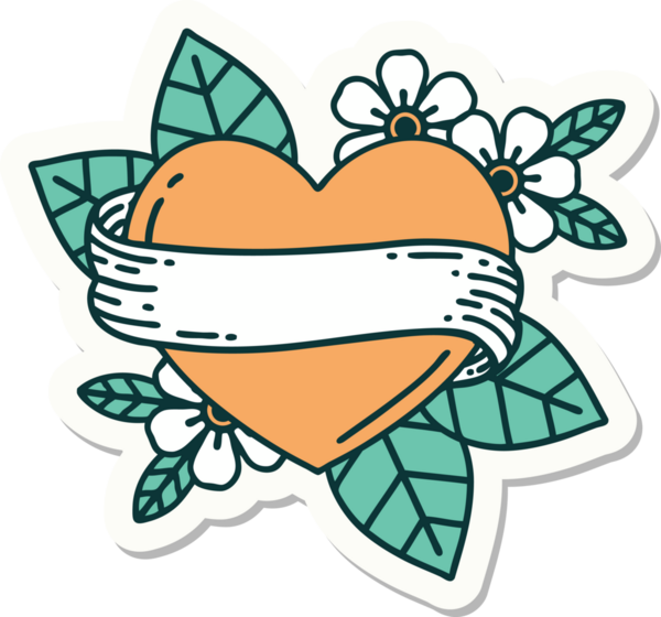 Bir insan tarafından çizilmiş geleneksel bir kalp ve bayrak stili dövme çıkartması.