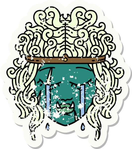 Retro Dövme Tarzı Üzgün Ork Barbar karakter yüz Bir insan tarafından çizilmiş