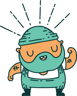 Geleneksel dövme stili sakallı adamın bir insan tarafından çizilmiş pazısı.