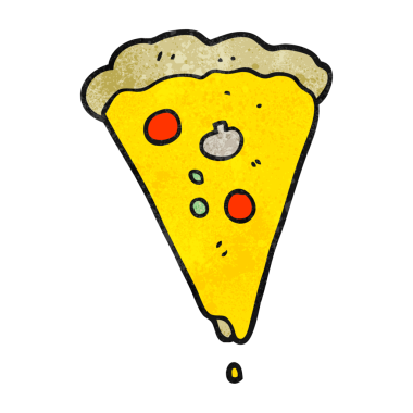 Bir insan tarafından çizilmiş el yapımı çizgi film pizzası.