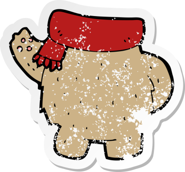 Bir insan tarafından çizilmiş oyuncak ayı vücudunun gerilimli retro yapıştırması.