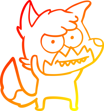 Bir insan tarafından çizilmiş sırıtan bir tilkinin sıcak çizgi çizimi