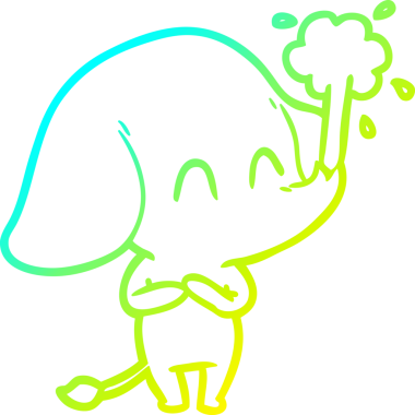 Bir insanın çizdiği suyu püskürten şirin bir filin soğuk eğimli çizgisi.