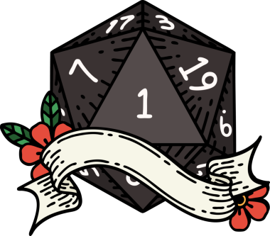 Retro Dövme Biçimi Doğal Bir d20 zar bir insan tarafından çizildi