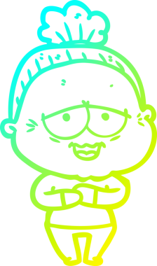 Bir insan tarafından çizilmiş, mutlu, yaşlı bir kadının çizdiği soğuk çizgi.