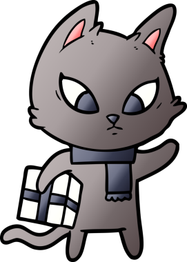 Bir insan tarafından çizilmiş kafası karışmış çizgi film kedisi.