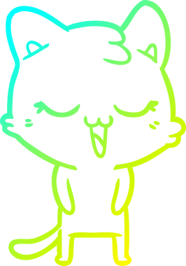 Bir insan tarafından çizilmiş mutlu çizgi film kedisinin soğuk gradyan çizgisi.