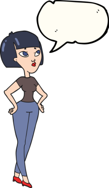 Bir insan tarafından çizilmiş serbest konuşma balonu karikatürü kadın.