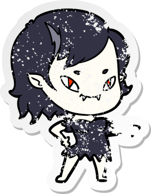 Bir insan tarafından çizilmiş, karikatür dostu vampir kızın sıkıntılı çıkartması.