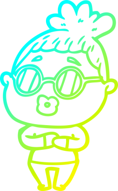 Bir insan tarafından çizilmiş gözlüklü bir karikatür kadın çizimi.