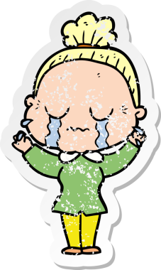 Bir insan tarafından çizilmiş, ağlayan yaşlı bir kadın karikatürü.