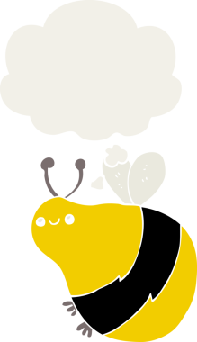 Düşünce baloncuğu olan çizgi film arısı insan tarafından çizilmiş.