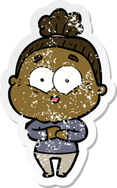 Bir insan tarafından çizilmiş mutlu, yaşlı bir kadının sıkıntılı çıkartması.