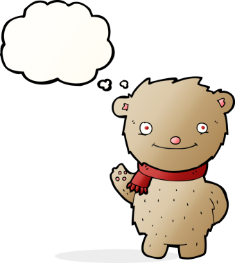 Bir insan tarafından çizilmiş düşünce balonlu oyuncak ayı.