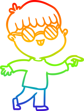 Bir insan tarafından çizilmiş gözlük takan çizgi film çocuğu çizimi.