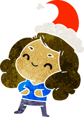 Bir insan tarafından çizilmiş Kawai kızının eski bir Noel karikatürü.