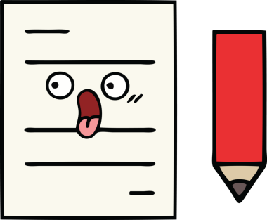 Bir insan tarafından çizilmiş bir test kağıdının sevimli karikatürü.