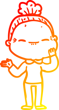 Bir insan tarafından çizilmiş barışçıl, yaşlı bir kadının sıcak çizgi çizimi.