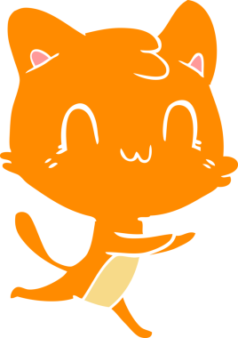 Bir insan tarafından çizilmiş düz renkli çizgi film mutlu kedi.